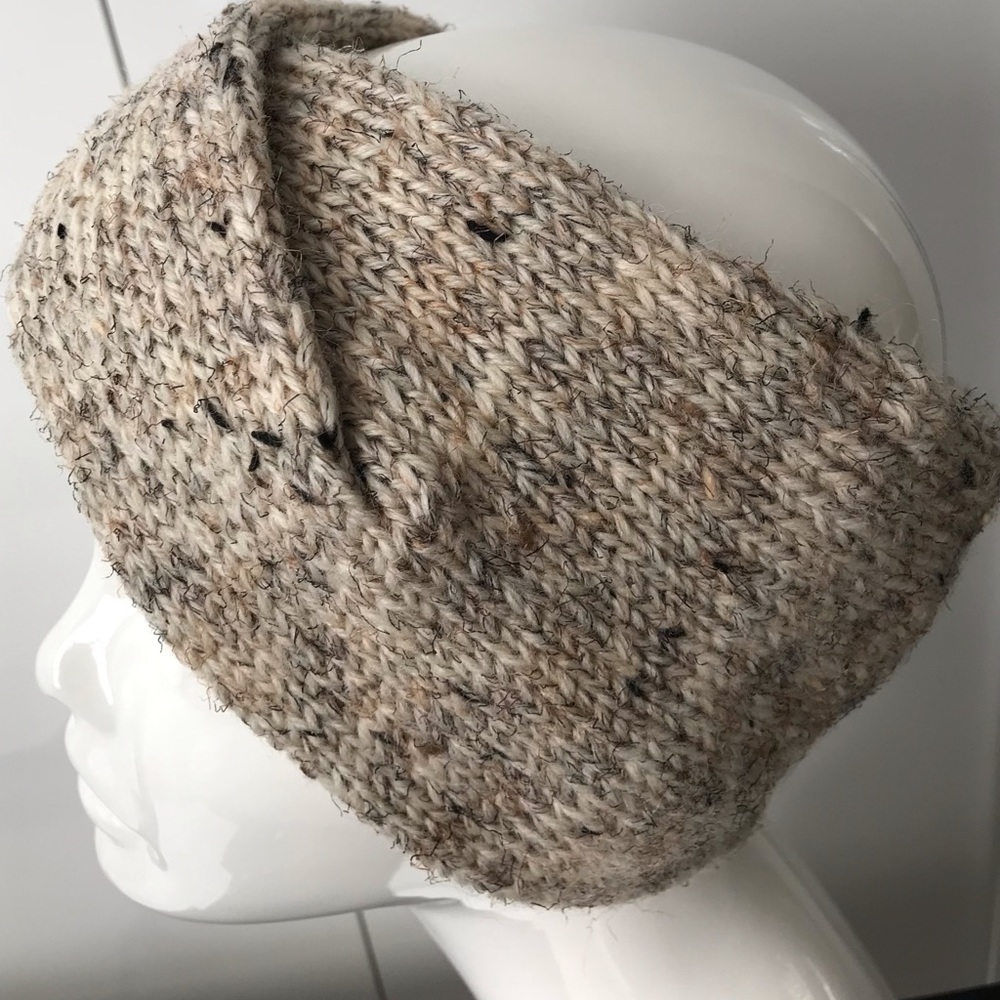 NEW Handmade Criss-Cross Wool Headband, Double-Layer, Seamless, Birch Tweed